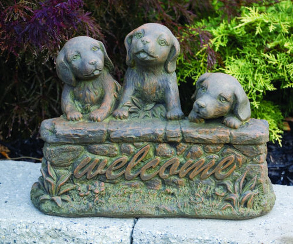 Three Welcome Puppies Garden Statue